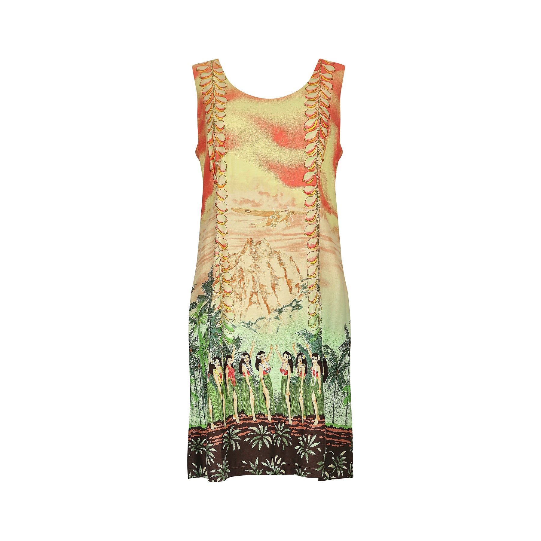 1990s Y2K Hawaiian Novelty Print Shift Dress