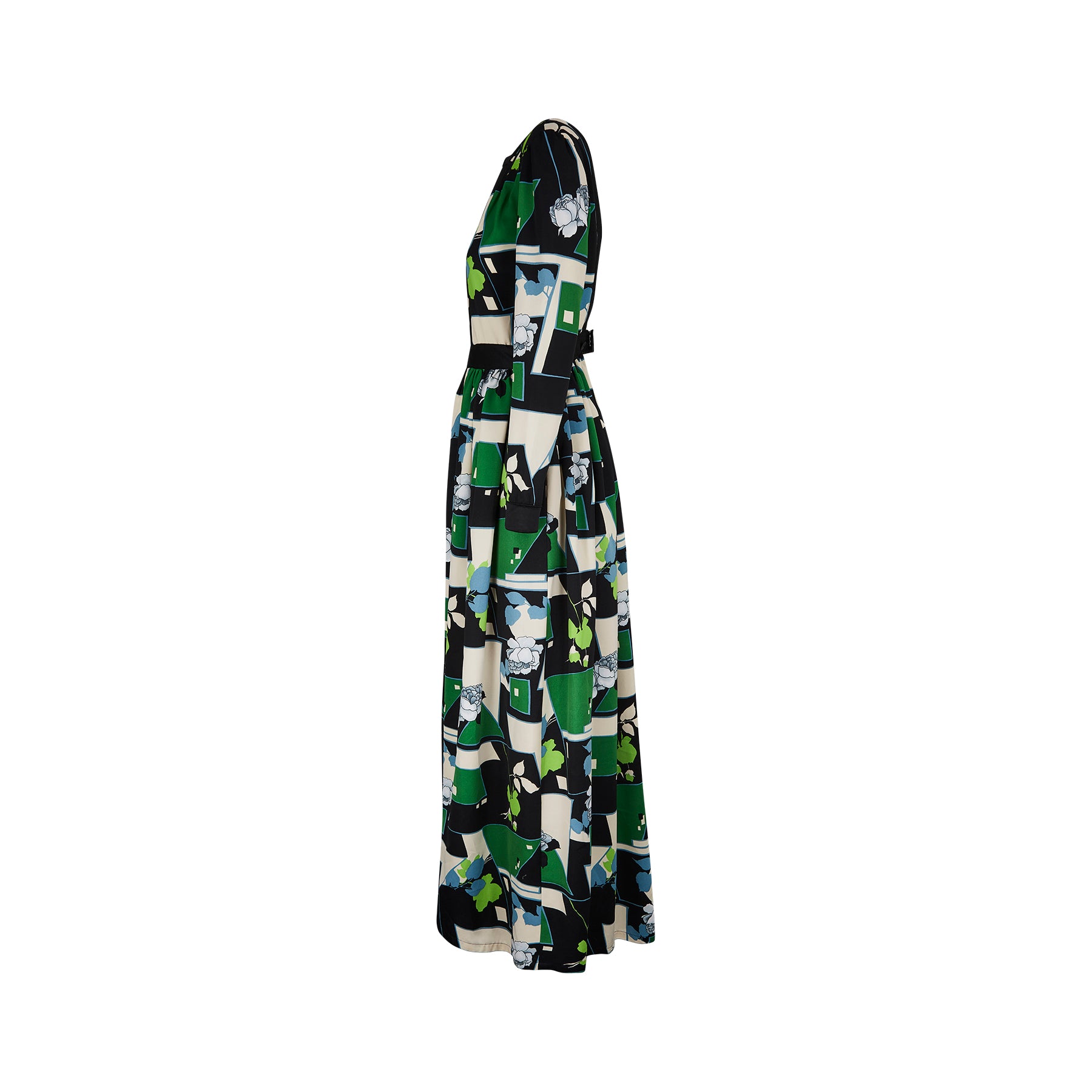 1970s Jean Varon Floral Rose Print Maxi Dress
