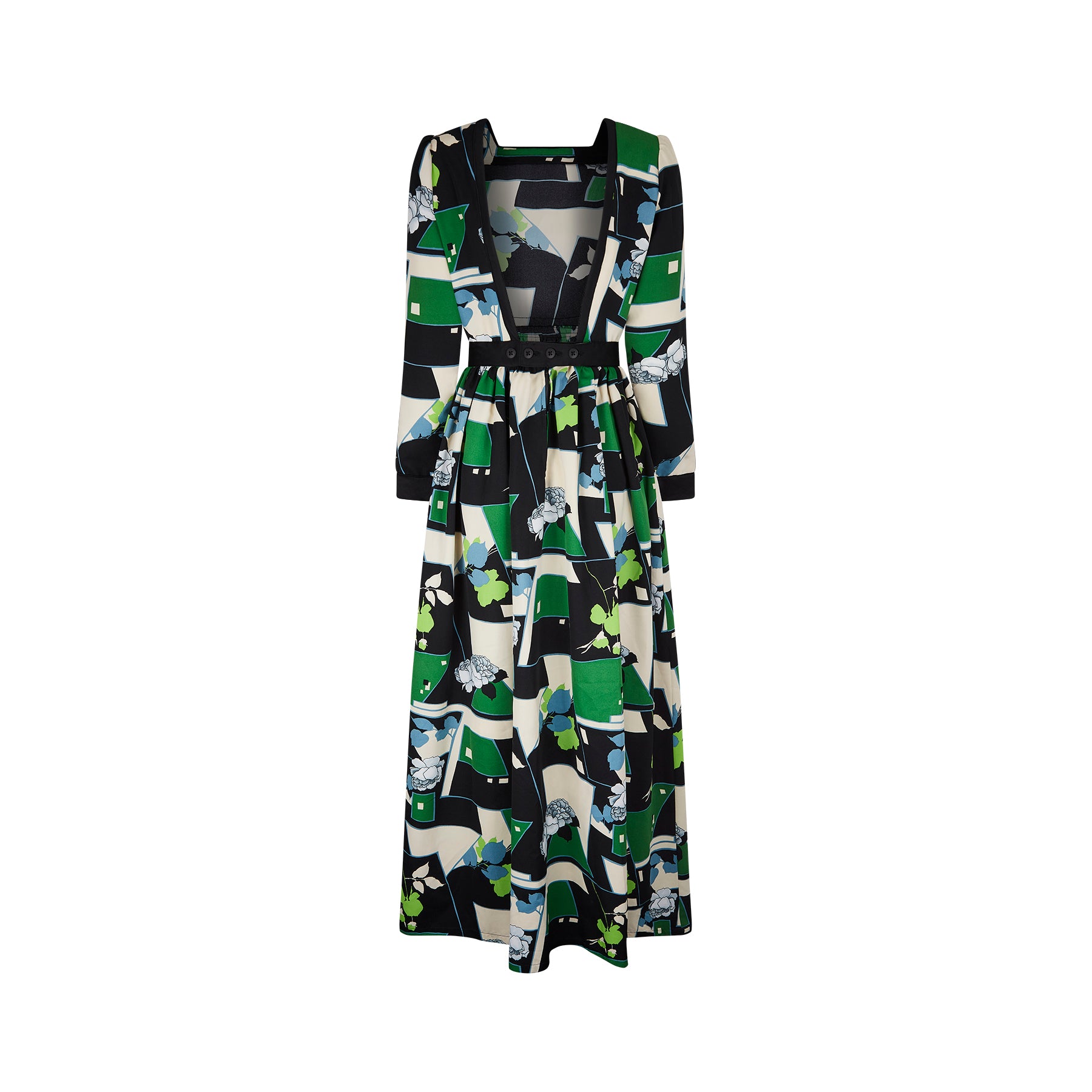1970s Jean Varon Floral Rose Print Maxi Dress