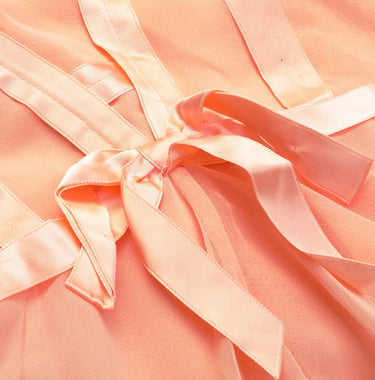 1970s Jean Varon Peach Chiffon Dress With Ribbon Trim