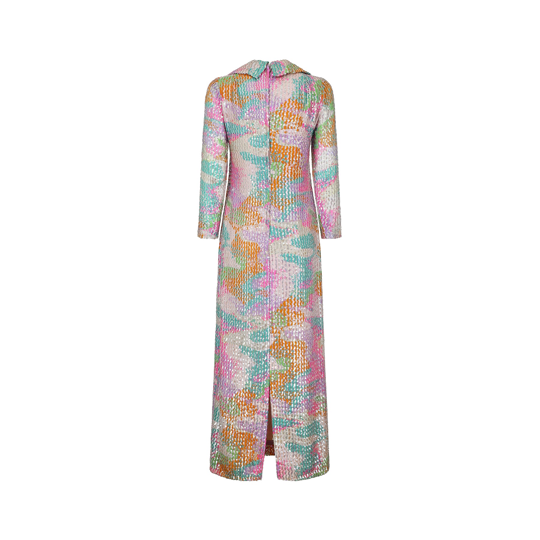 1970s Lee Jordan Multi-Coloured Sequin Maxi Dress