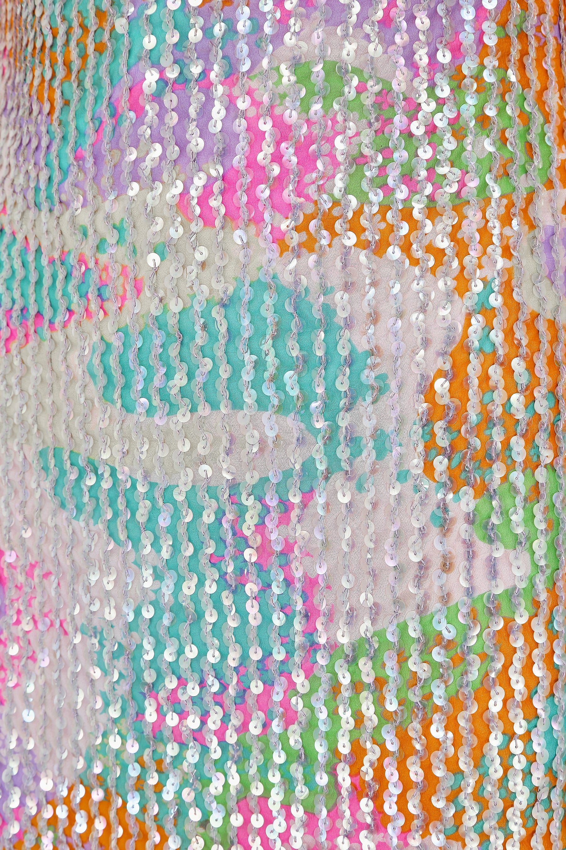 1970s Lee Jordan Multi-Coloured Sequin Maxi Dress