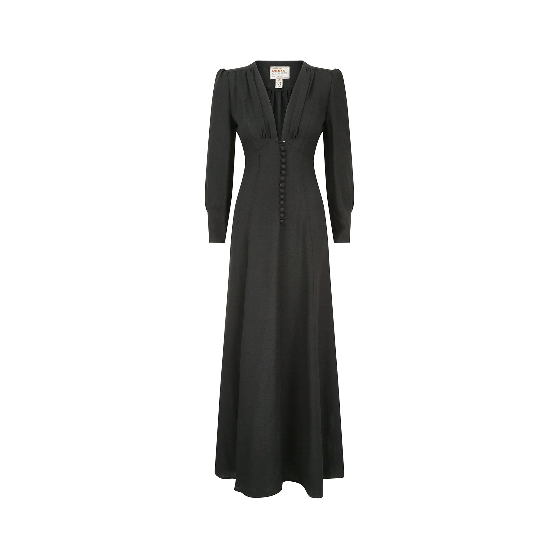 ARCHIVE: 1970s Ossie Clarke Black Moss-Crepe Waspie Dress