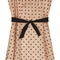 1970s Peach and Black Velvet Polka Dot Dress