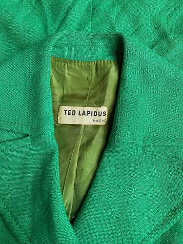 1970s Ted Lapidus Green Linen Coat Dress