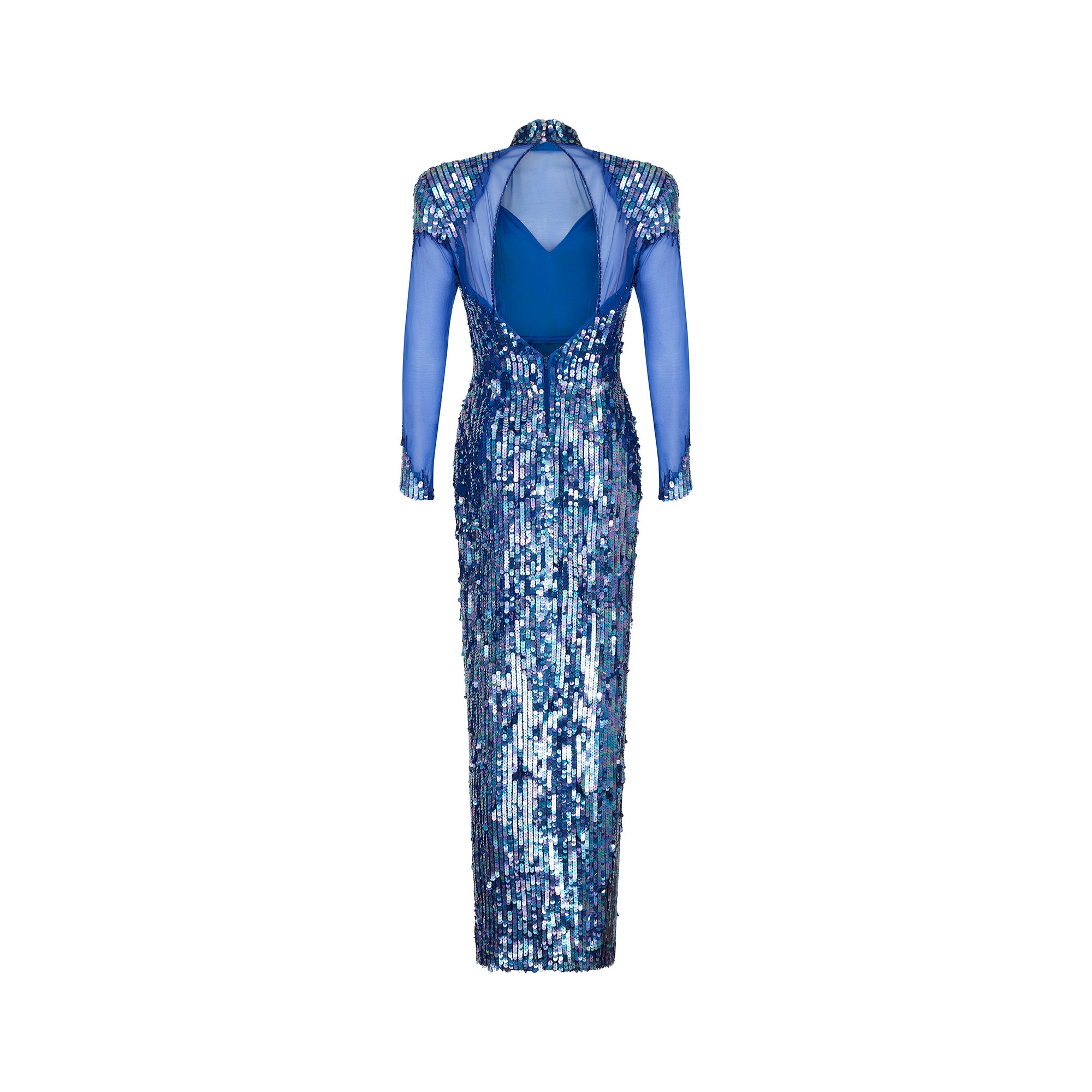 1980s Casadei Blue Sequined Maxi Dress