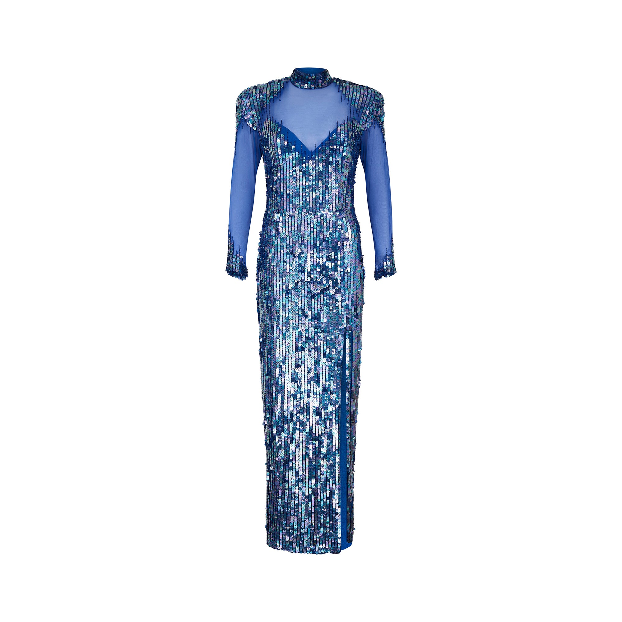 1980s Casadei Blue Sequined Maxi Dress