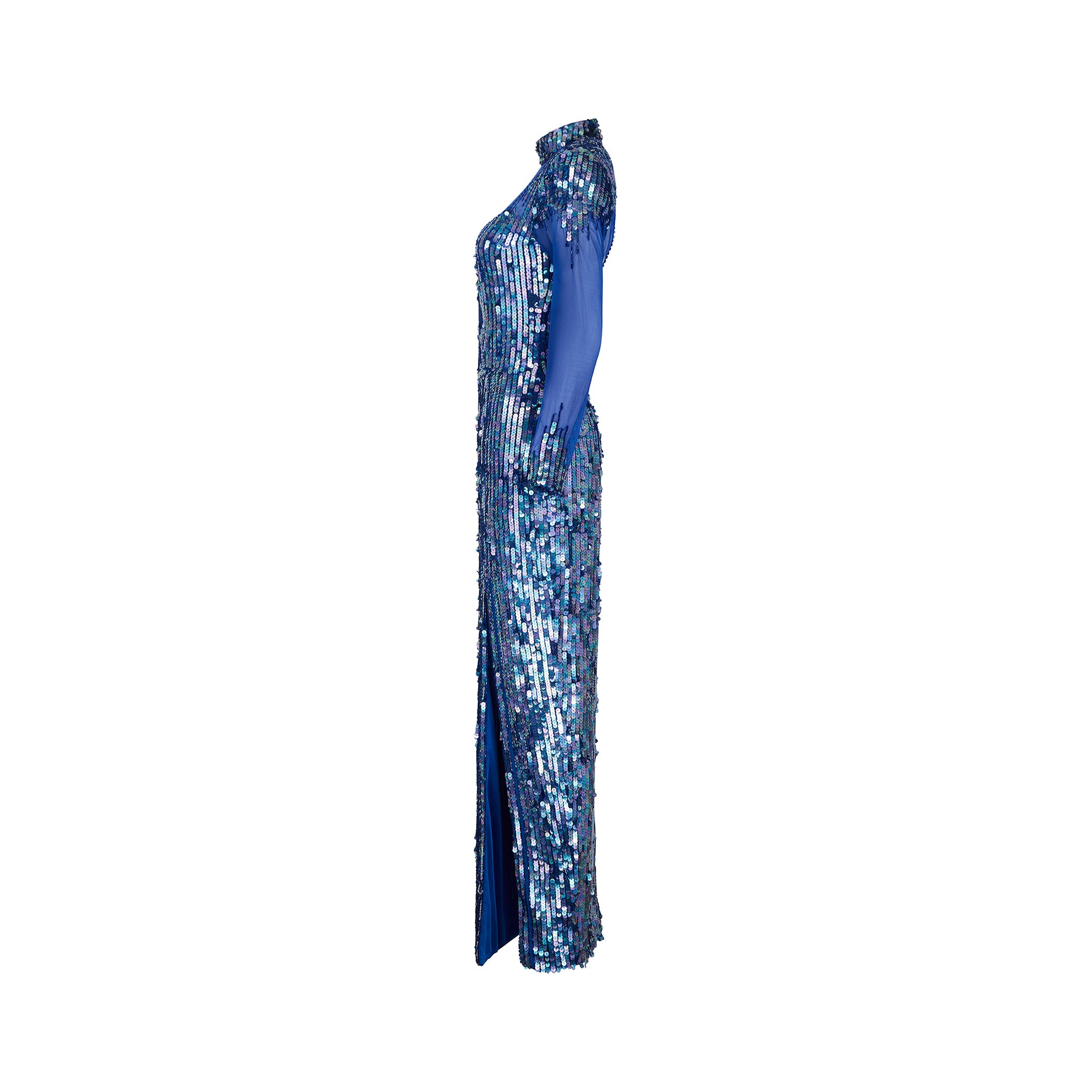 1980s Casadei Blue Sequined Maxi Dress