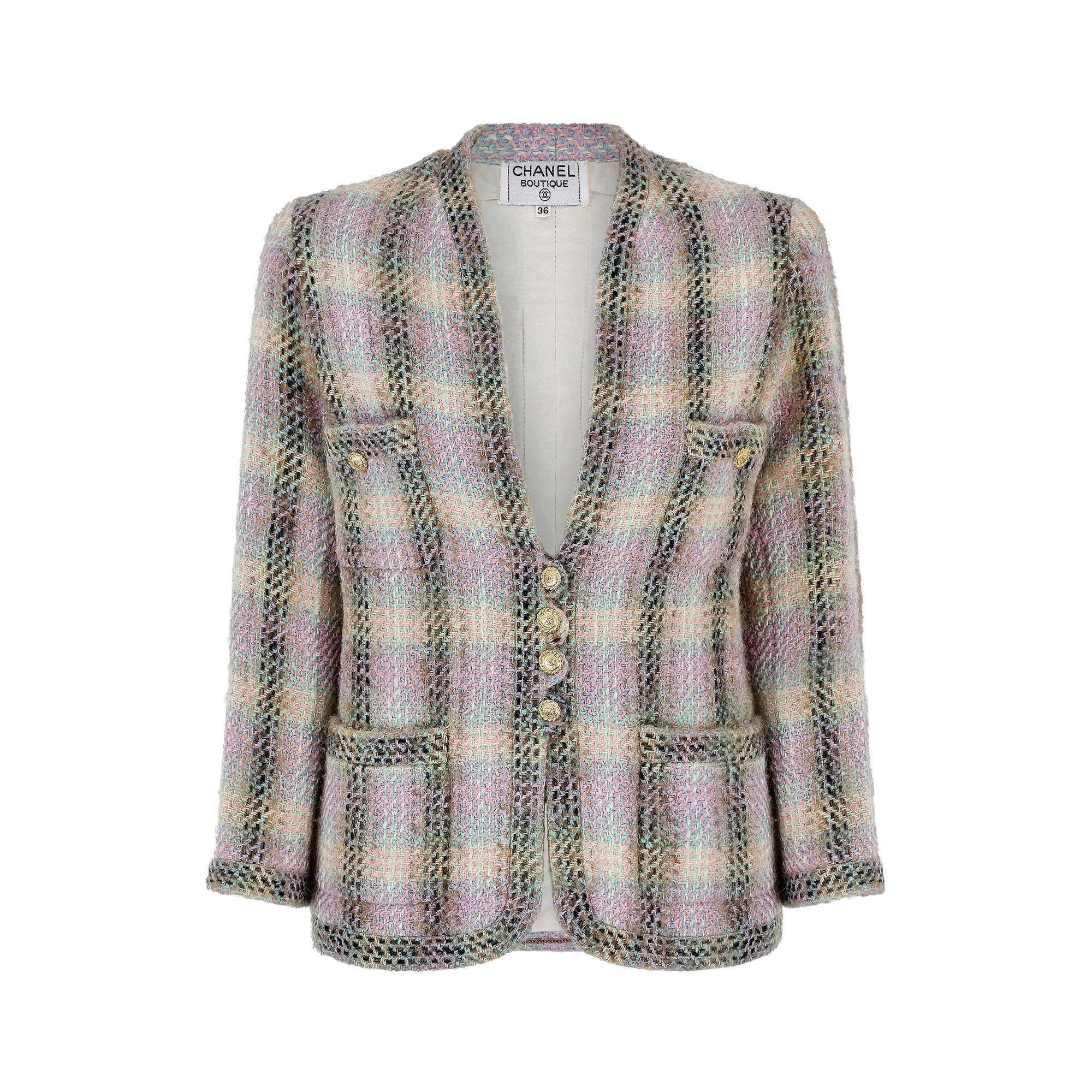 ARCHIVE - 1988 Chanel Pastel Wool Fantasy Tweed CC Button Jacket