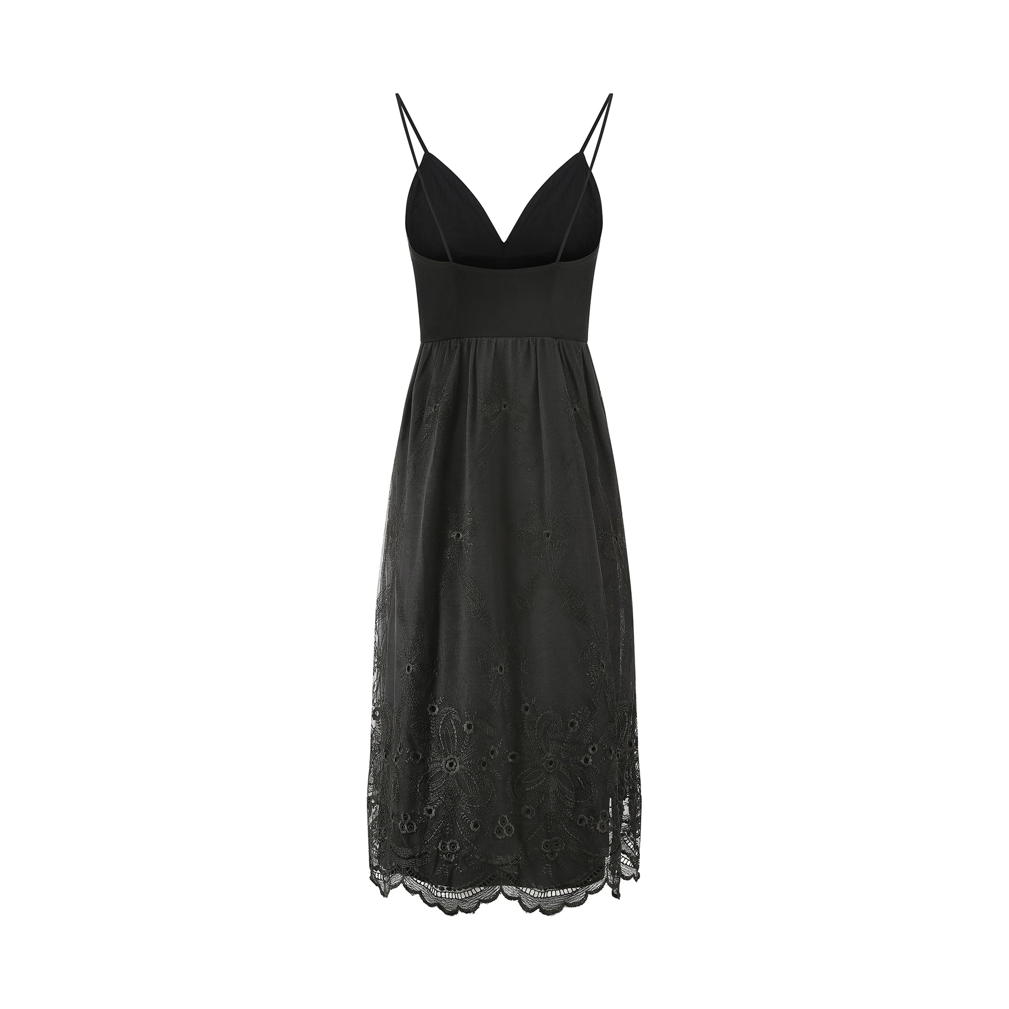 1980s Frank Usher Black Jersey and Lace Slip Dress