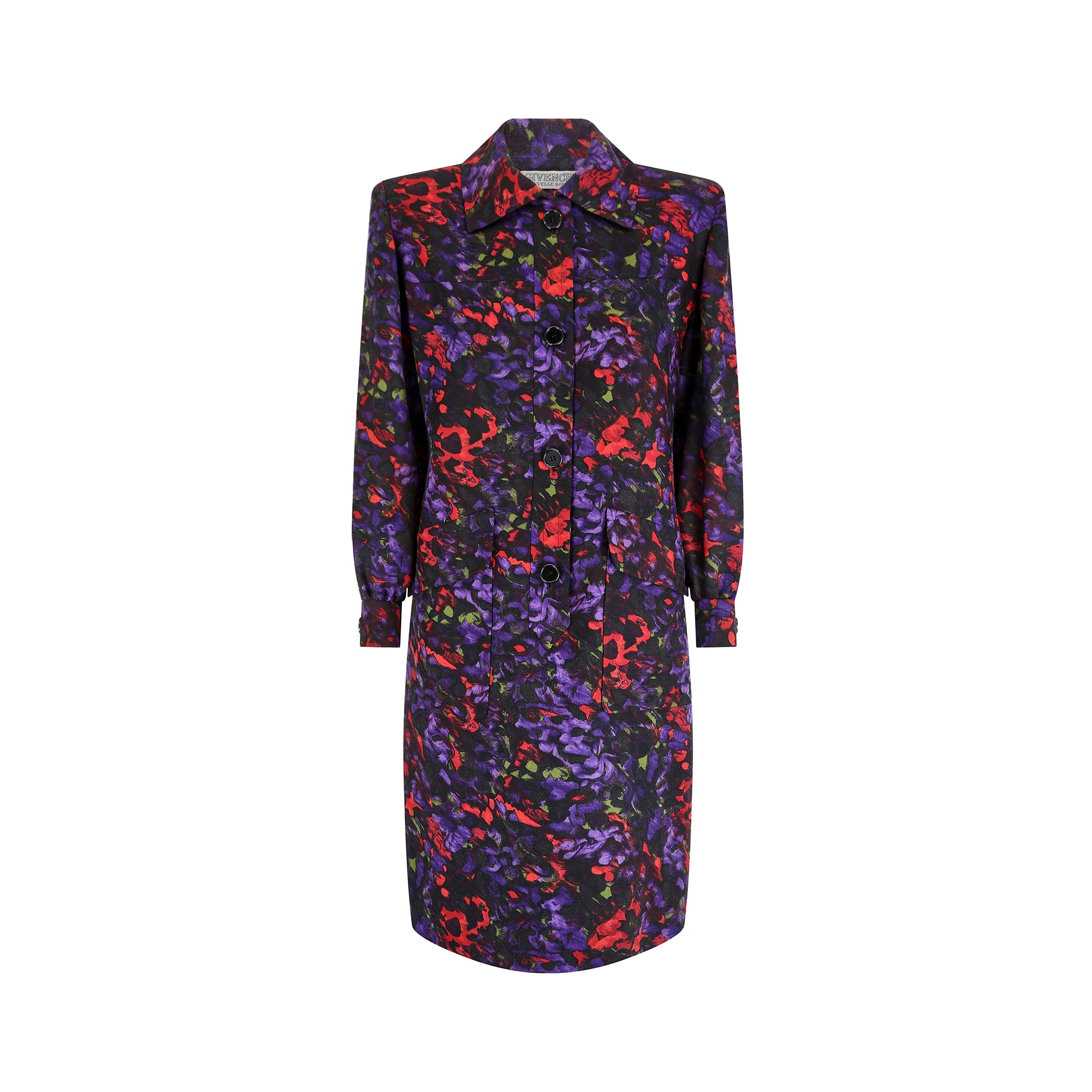 1980s Givenchy Boutique Abstract Floral Shirt Dress