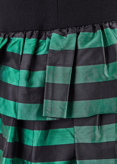 1980s Guy Laroche Black Wool and Silk Taffeta Dress