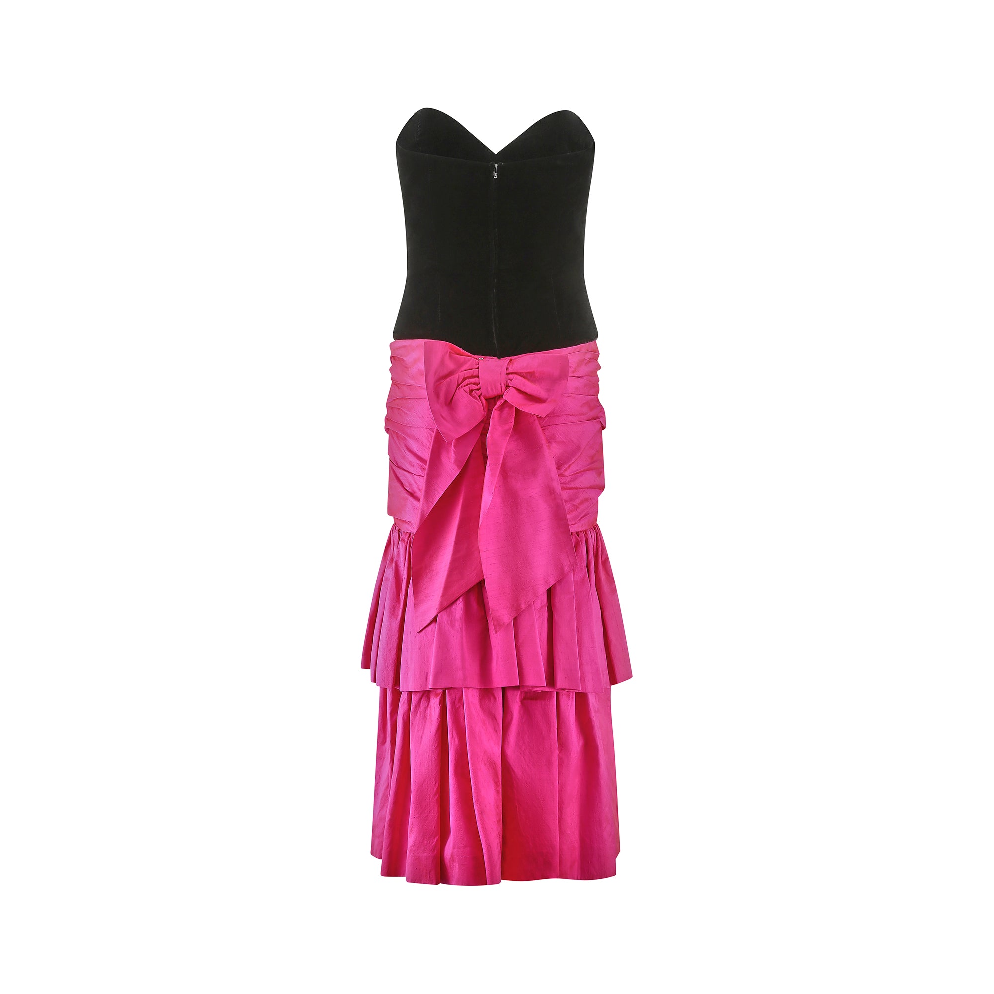 1980s Hidy Misawa Black Velvet and Hot Pink Silk Dress