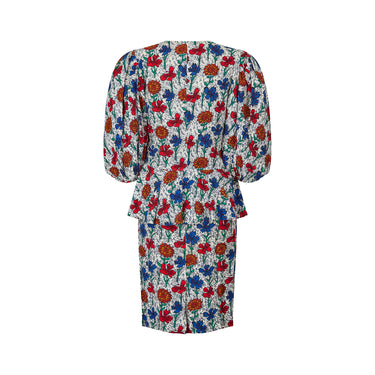 1980s Jean Muir Floral Viscose Peplum Skirt Suit