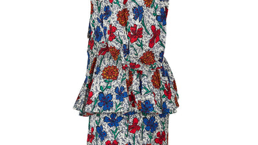 1980s Jean Muir Floral Viscose Peplum Skirt Suit