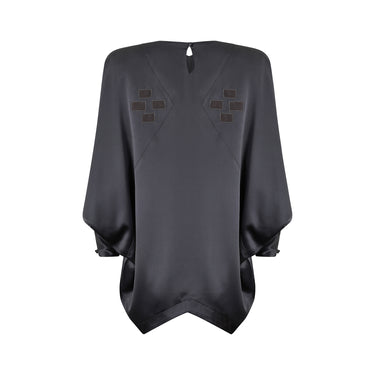 1980s Jean Muir Grey Silk Batwing Blouse