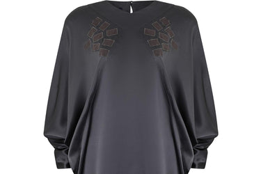 1980s Jean Muir Grey Silk Batwing Blouse