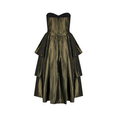 ARCHIVE - 1980s Katerina Strapless Olive Green Taffeta Dress