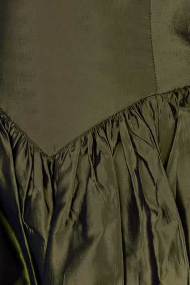 ARCHIVE - 1980s Katerina Strapless Olive Green Taffeta Dress