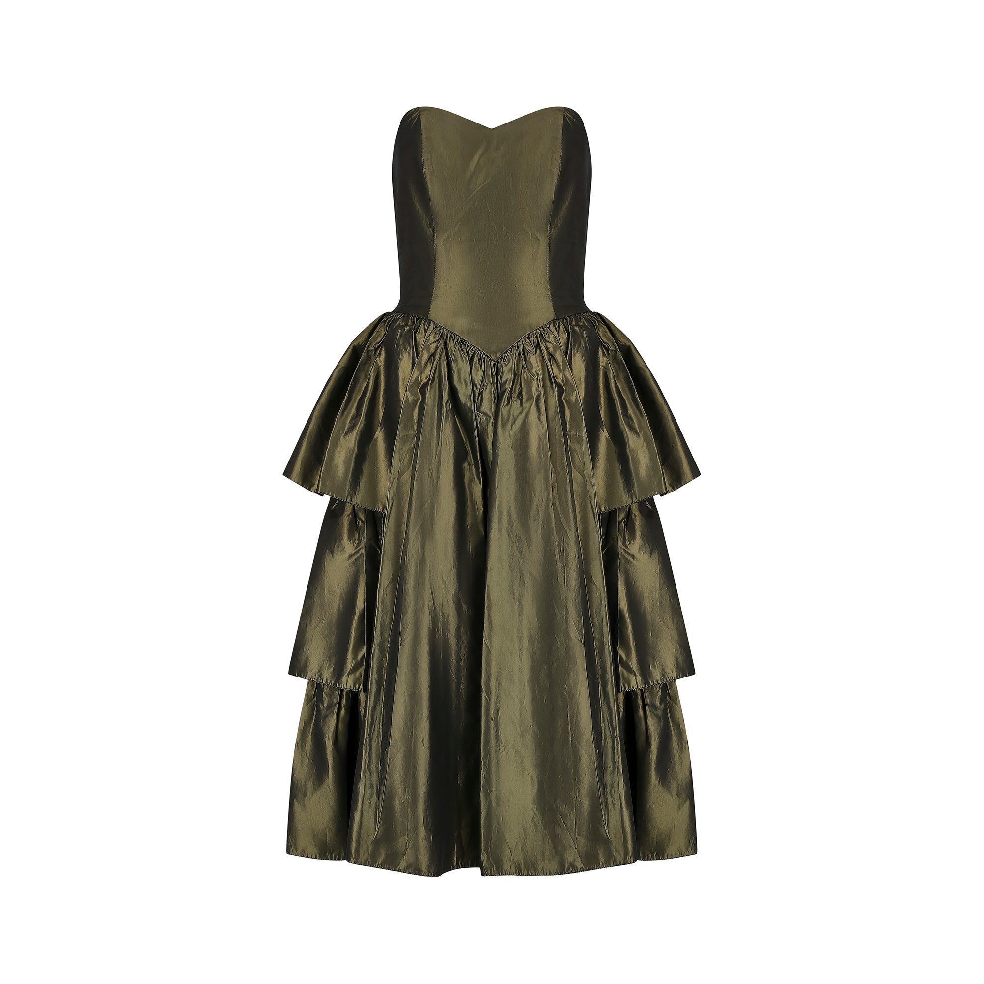 ARCHIVE - 1980s Katerina Strapless Olive Green Taffeta Dress