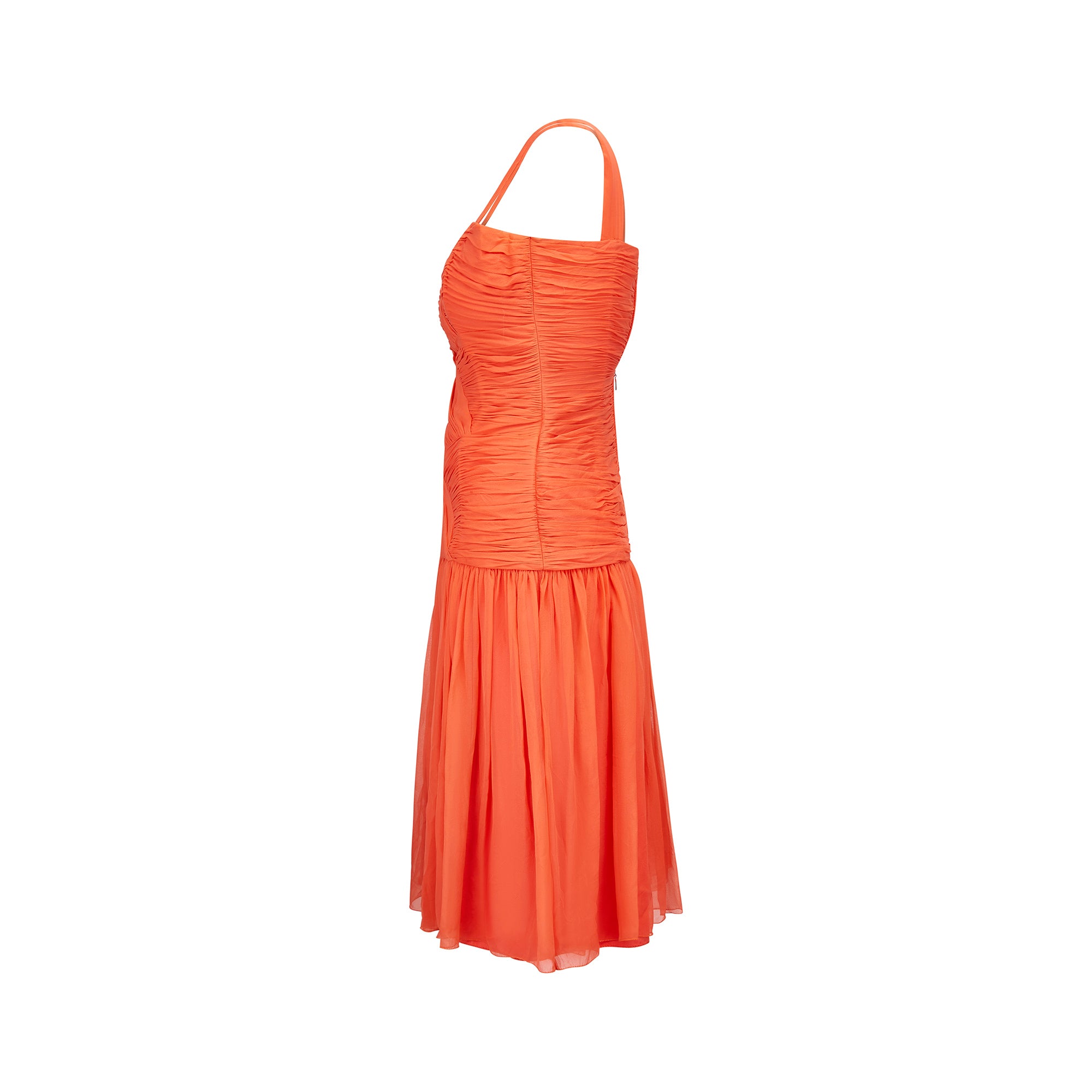 1980s Louis Feraud Orange Silk Crepe Dress