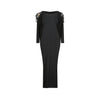 1980s Black Silk Jersey Batwing Dress with Leather Applique