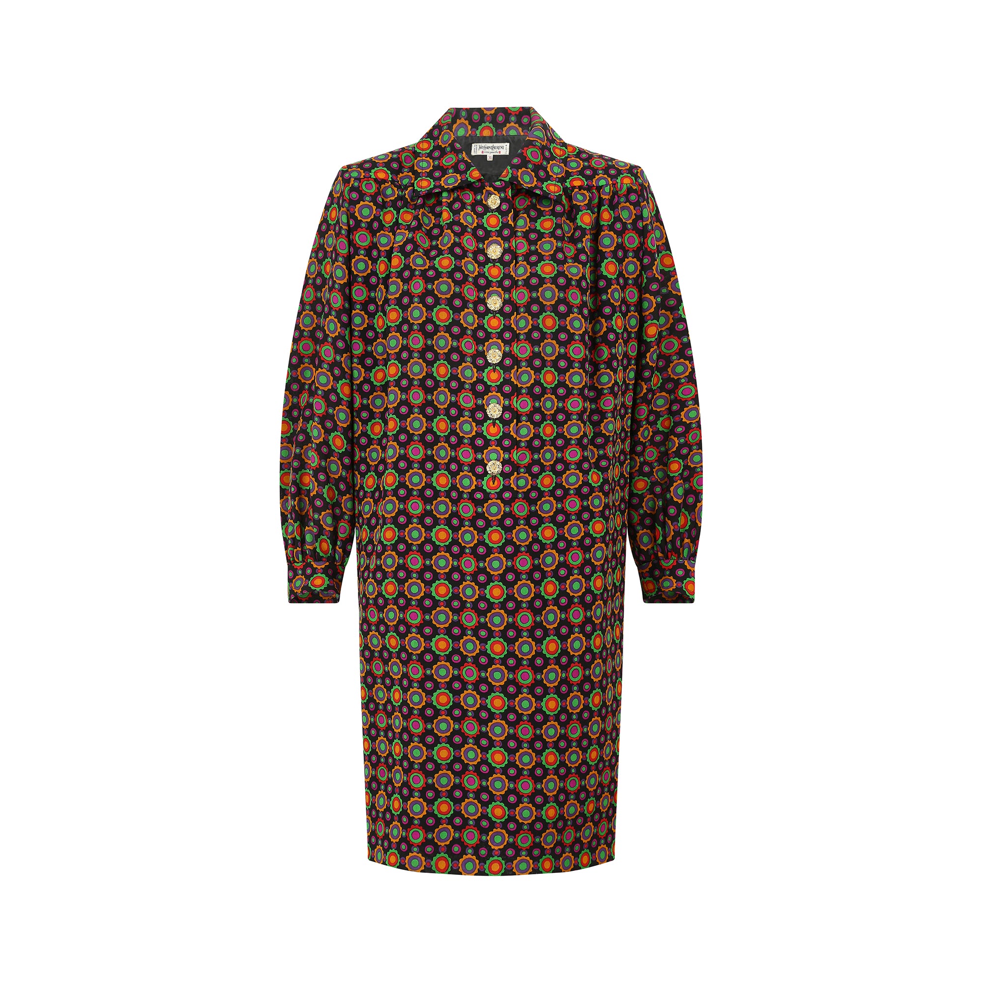 1990 Yves Saint Laurent Colourful Abstract Print Shirtwaister Dress