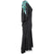 1980s Black Ruched Turquoise Sequinned Dress with Cape