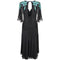 1980s Black Ruched Turquoise Sequinned Dress with Cape