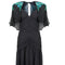 1980s Black Ruched Turquoise Sequinned Dress with Cape