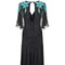 1980s Black Ruched Turquoise Sequinned Dress with Cape