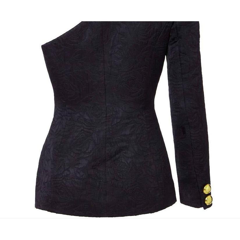 1980s Chelsea Design Co. Asymmetrical Black Jacket With Gold Buttons