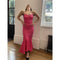1980s Frank Usher Shocking Pink Strapless Fishtail Evening Dress