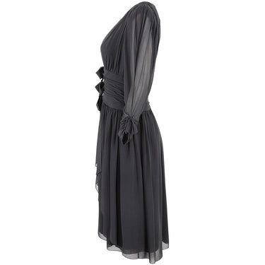 ARCHIVE - 1980s Lanvin Black Silk Chiffon Pleated Dress With Bow Embellishment