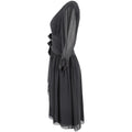 1980s Lanvin Black Silk Chiffon Pleated Dress With Bow Embellishment