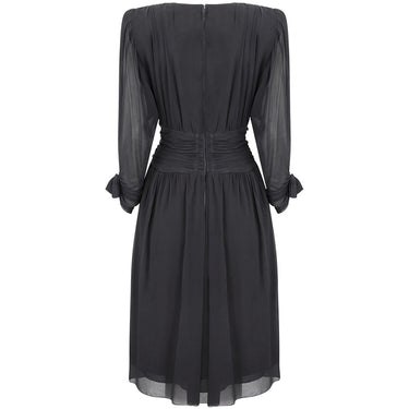 ARCHIVE - 1980s Lanvin Black Silk Chiffon Pleated Dress With Bow Embellishment