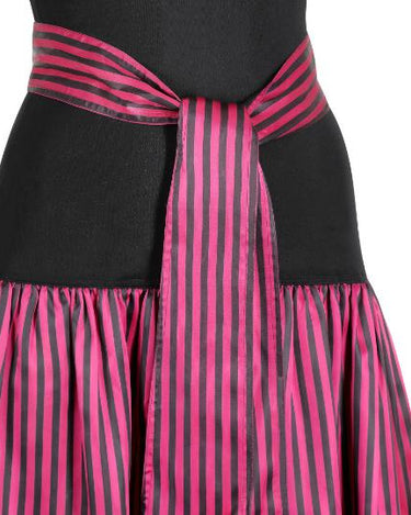 1980s Roland Klein Black Jersey and Striped Satin Dress