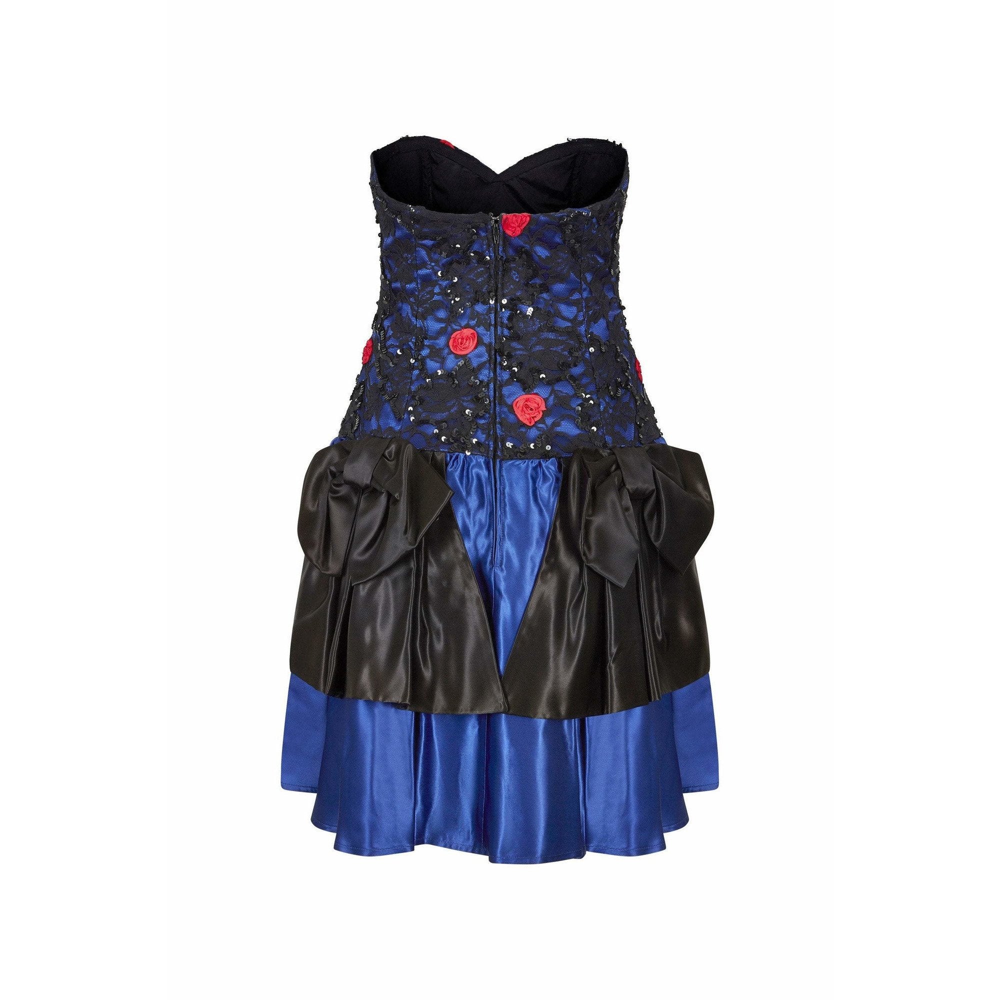 1980s Roots Blue Lace Bow Detail Cocktail Dress with Structured Bodice