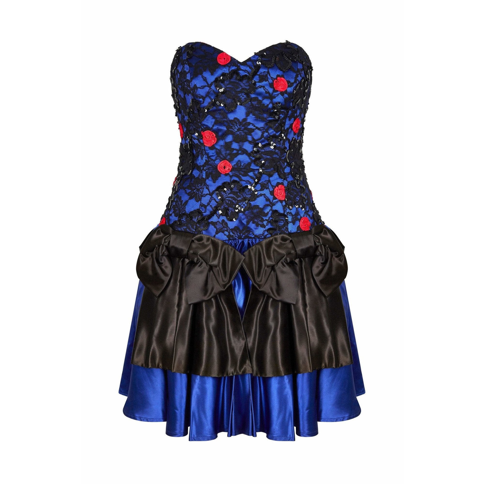 1980s Roots Blue Lace Bow Detail Cocktail Dress with Structured Bodice