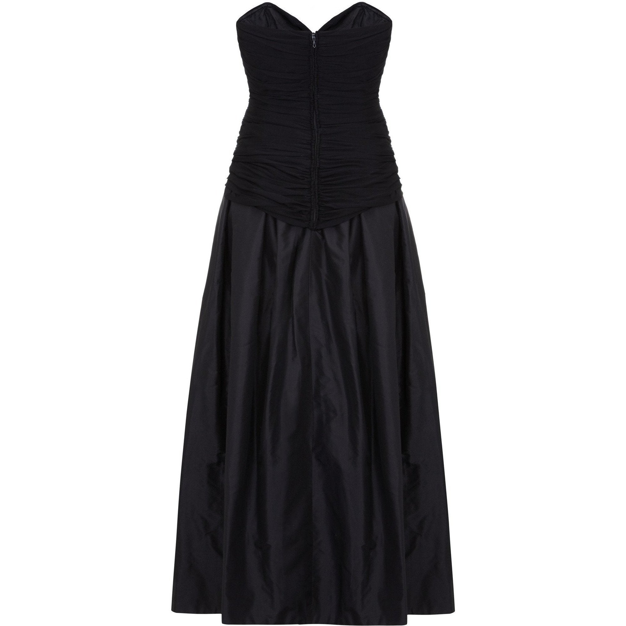 1980s Vicky Tiel Couture Strapless Black Silk Dress