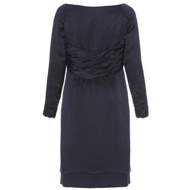 1990s Victor Edelstein Couture Navy Silk Dress