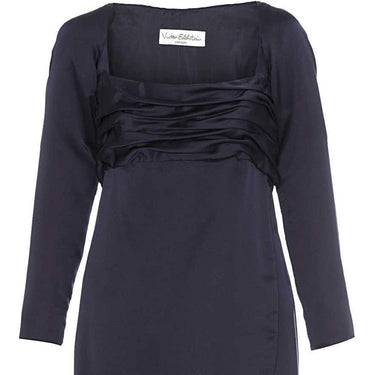 1990s Victor Edelstein Couture Navy Silk Dress