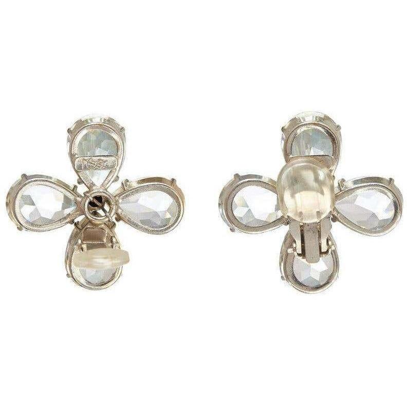 1980s Yves Saint Laurent Large Crystal Flower Earrings