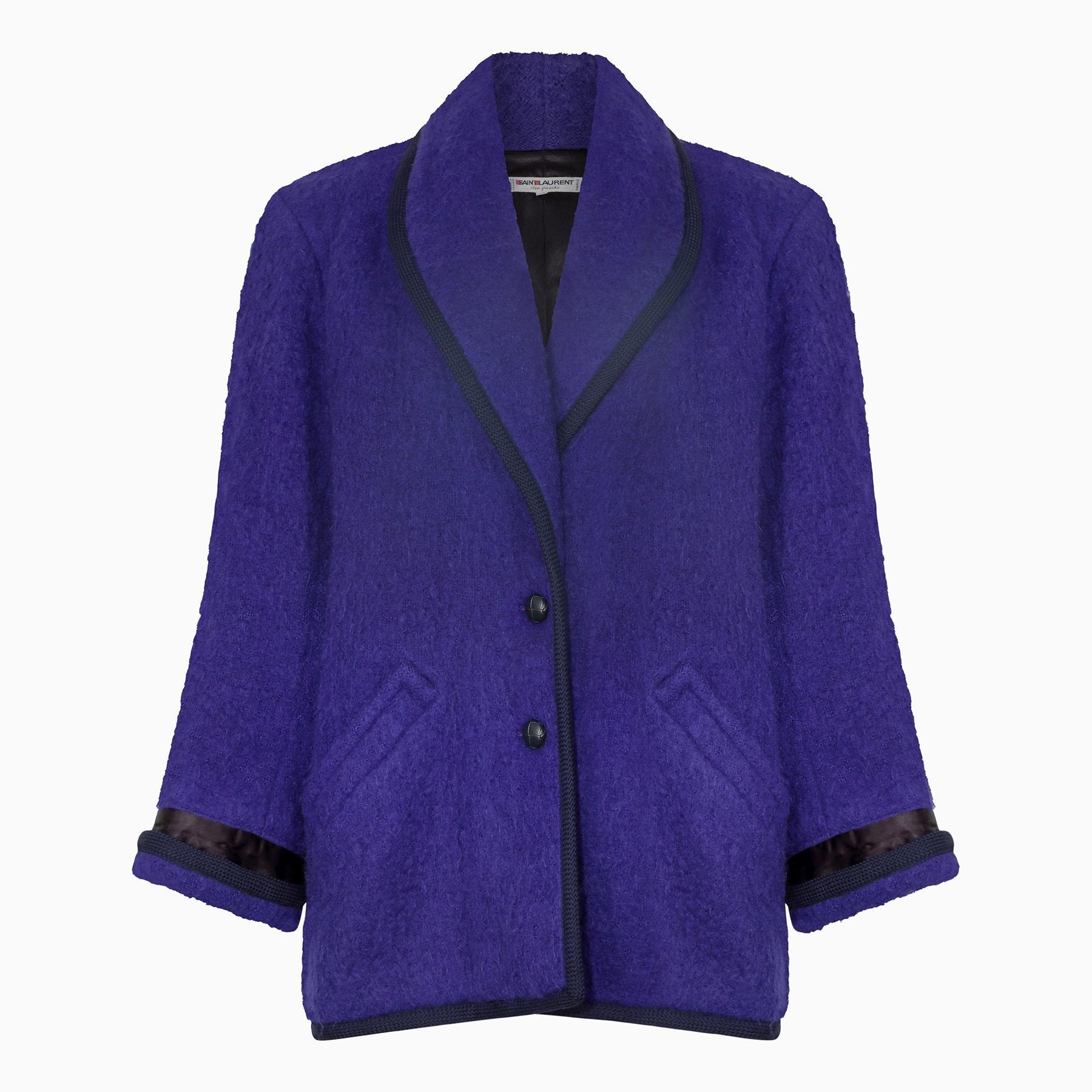 1980s Yves Saint Laurent Purple Felt Wool Black Trimmed Boyfriend Jacket