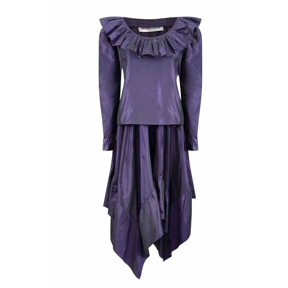1980s Yves Saint Laurent Silk Taffeta Purple Skirt Set