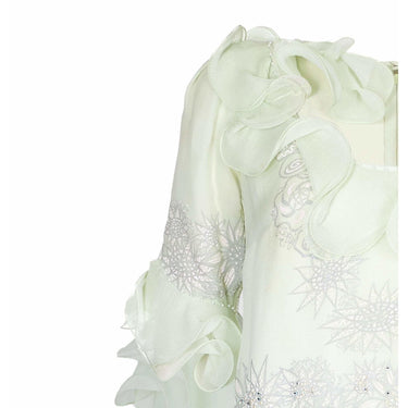 1980s Zandra Rhodes Pale Green Couture Silk Chiffon Dress