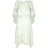 1980s Zandra Rhodes Pale Green Couture Silk Chiffon Dress Hat and Bag Set