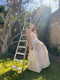 1970s Andrea Wilkin Cream Silk and Peach Ribbon Polonaise Dress-Dress-CIRCA VINTAGE LONDON