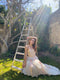 1970s Andrea Wilkin Cream Silk and Peach Ribbon Polonaise Dress-Dress-CIRCA VINTAGE LONDON