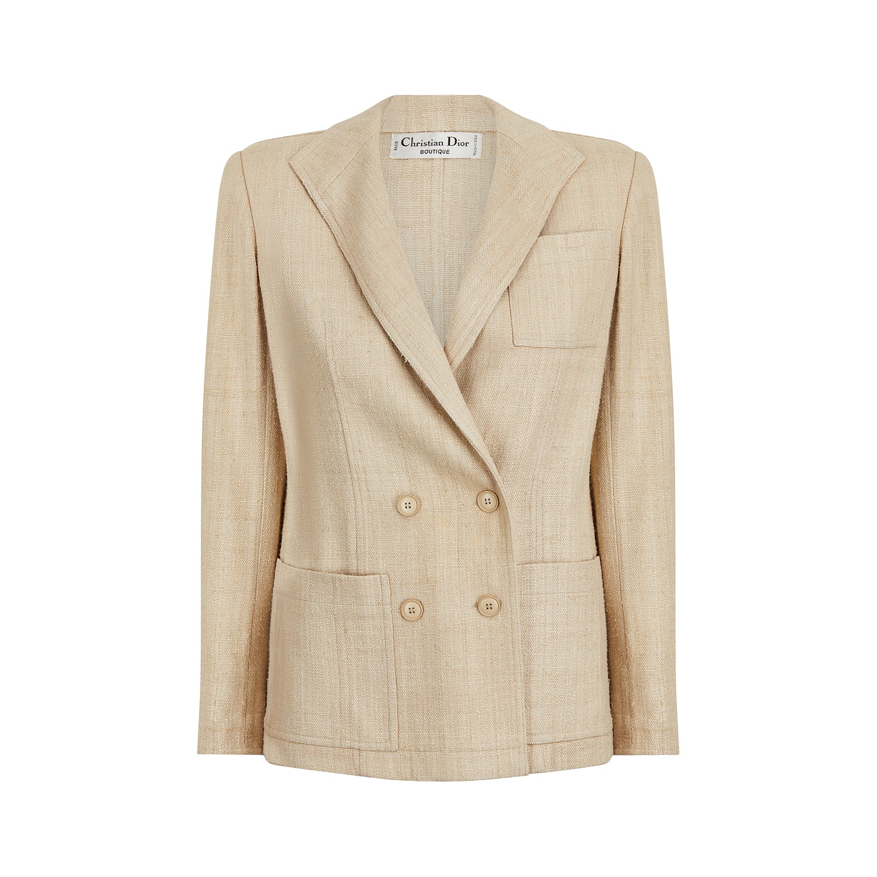1990s Christian Dior Oatmeal Linen Double Breasted Jacket